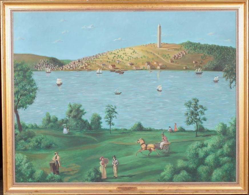 HURLEY, ARNOLD: (Born 1944 American) ''Panoramic View of Boston,'' signed verso, approximate image size 42'' x 54'', frame size 48'' x 60''.