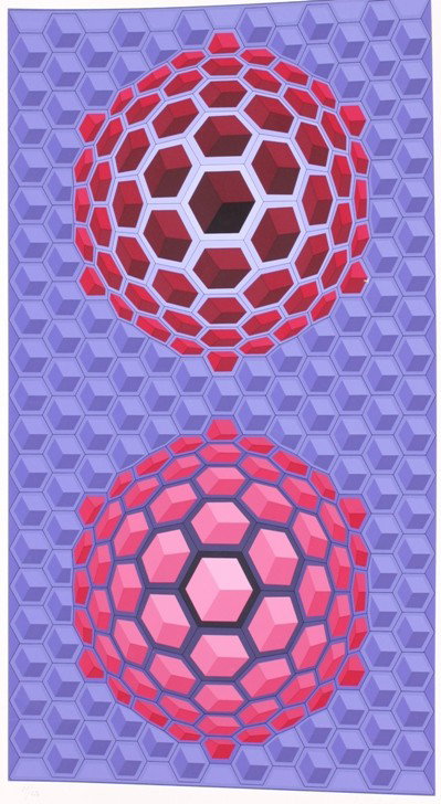 ***VASARELY, VICTOR| (1908-1997 Hungarian/French: ***VASARELY, VICTOR| (1908-1997 Hungarian/French) Unframed serigraph on paper, signed in pencil lower right margin, approximate image size 32" x 18 1/2", paper size 43" x 28".