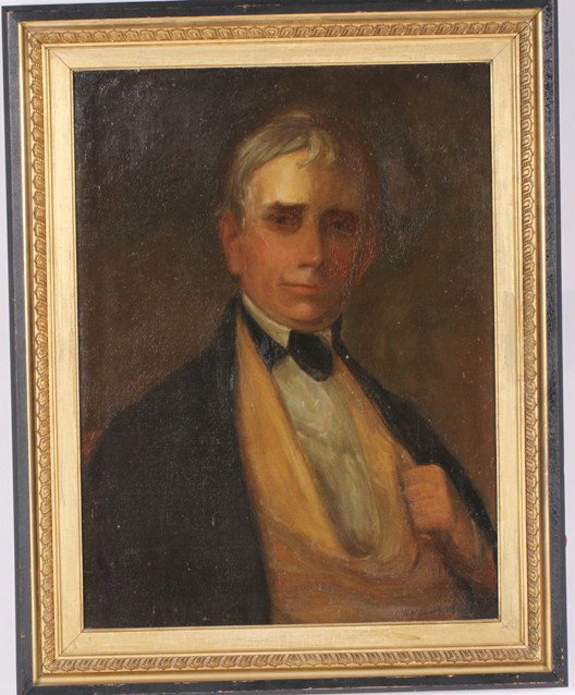 ***POST, WILLIAM MERRITT| (1856-1935 American): ***POST, WILLIAM MERRITT| (1856-1935 American) Portrait of gentleman, framed oil on canvas mounted to cardboard, signed lower right, approximate image size 24" x 18", frame size 29 1/2" x 23 1/12".