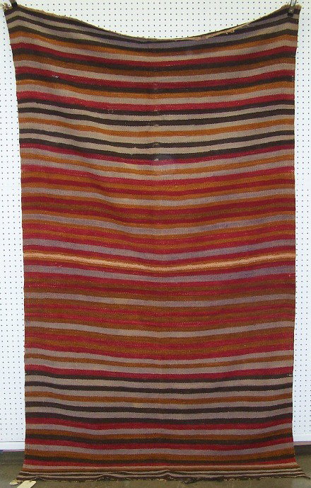 ***SOUTHWEST WEAVING: With band design in colors of black, brown, gold, red, white and purple, approximate size 90'' x 52''.