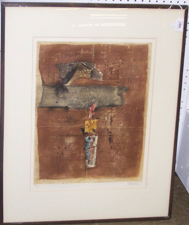 FRIEDLAENDER, JOHNNY: (1912-1992 German) Abstract composition, framed etching on paper, signed lower right, approximate image size 19 3/4'' x 15 1/2'', frame size 31'' x 25''.