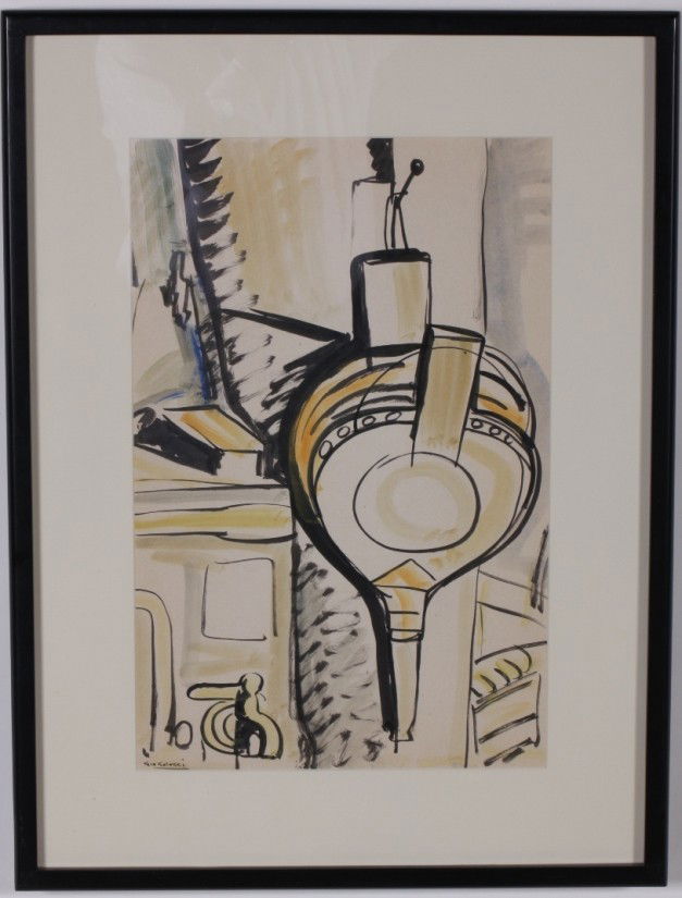 COLUCCI, GIO: (1892-1974 Italian) Bellows, framed ink and watercolor, signed lower left, approximate image size 19'' x 12 1/2'', frame size 26 1/2'' x 20''.