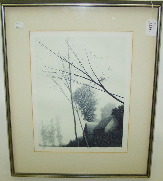 ***KIPNISS, ROBERT: (Born 1931 American) ''Windswept'', framed lithograph, signed in pencil lower right, numbered 229/250 in pencil lower left, bears label from Merrill Chase Art Galleries, Inc., verso, approximate image