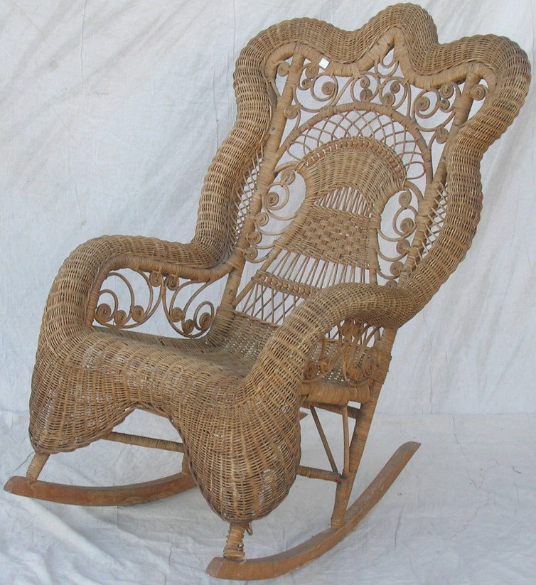 ***VICTORIAN WICKER ROCKER| Approximate height 34: ***VICTORIAN WICKER ROCKER| Approximate height 34", width 24 1/2".
