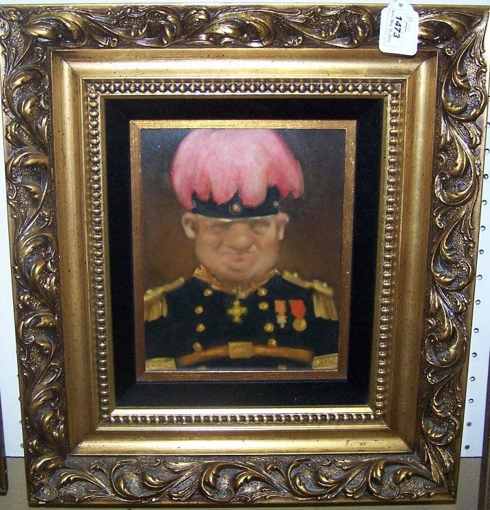 ***BRAGG, CHARLES: (Born 1931 American) ''The Admiral'', framed oil on thin board, signed lower right, signed and titled verso, approximate image size 10'' x 8'', frame 17'' x 15''.