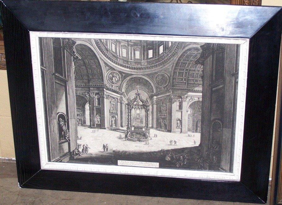 ***GIOVANNI BATTISTA PIRANESI: ''St. Peter's in the Vatican under the Dome'', circa late 19th century, engraving on paper, bears name in plate lower center, approximate image size 19'' x 26 3/4'', housed in Newcomb Macklin frame, f