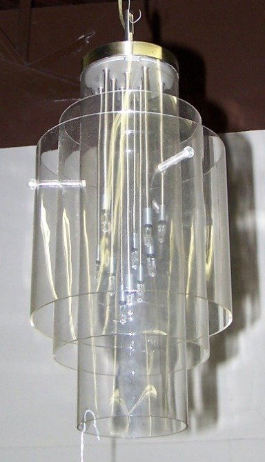 DANISH MODERN LUCITE HANGING LIGHT FIXTURE: Approximate height 21''.