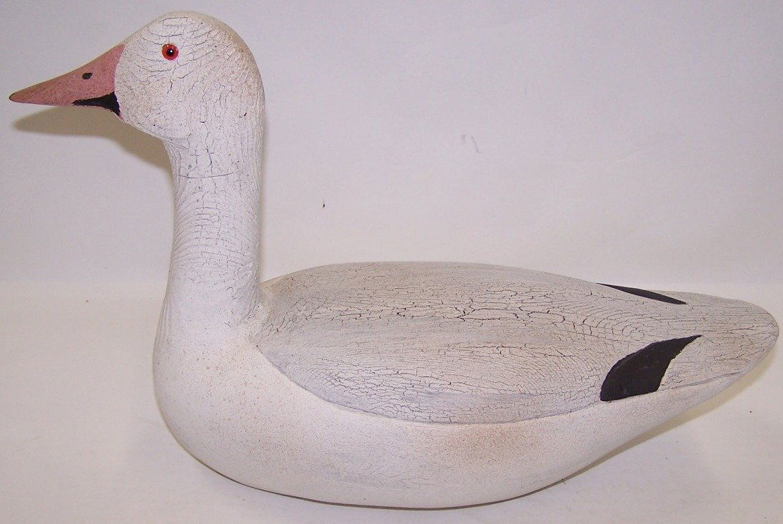 ***CARVED WOOD DUCK DECOY: Marked on bottom ''Goode'', approximate length 16'', from the Joe Anderlik estate. Note: Joseph E. ''Paco'' Anderlik of Arlington Heights, Illinois, was born April 9, 1922, in Mexico City, Mexico. He