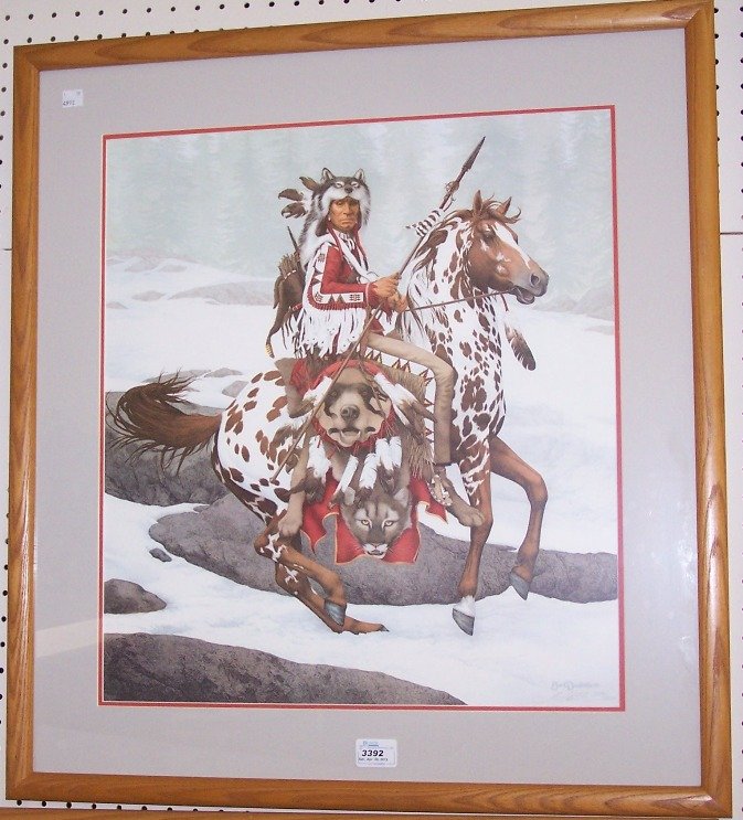 ***BEV DOOLITTLE: Framed print, Guardian Spirit, signed and numbered in pencil lower right, approximate image size 21 1/2'' x 19 1/4''.