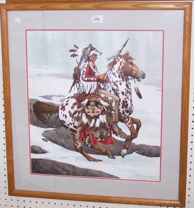 ***BEV DOOLITTLE: Framed print, Guardian Spirit, signed and numbered in pencil lower right, approximate image size 21 1/2'' x 19 1/4''.