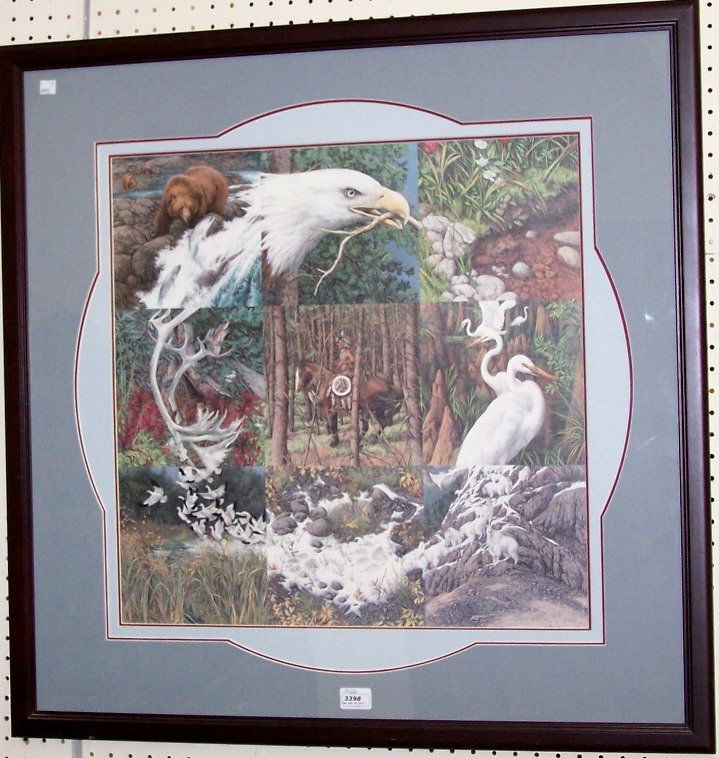 ***BEV DOOLITTLE: Framed print, ''Sacred Circle'', signed and numbered in pencil lower right, approximate image size 22 3/4'' x 22 3/4''.