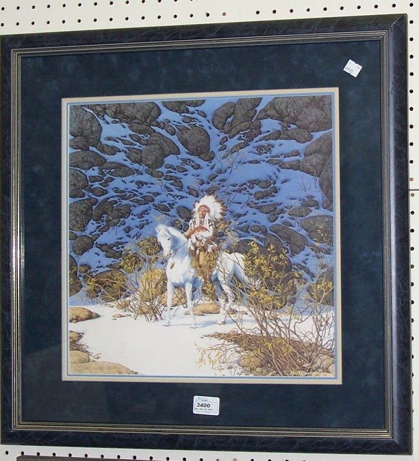 ***BEV DOOLITTLE: Framed print, ''Eagle Heart'', signed and numbered in pencil lower left, approximate image size 15 5/8'' x 15 5/8''.