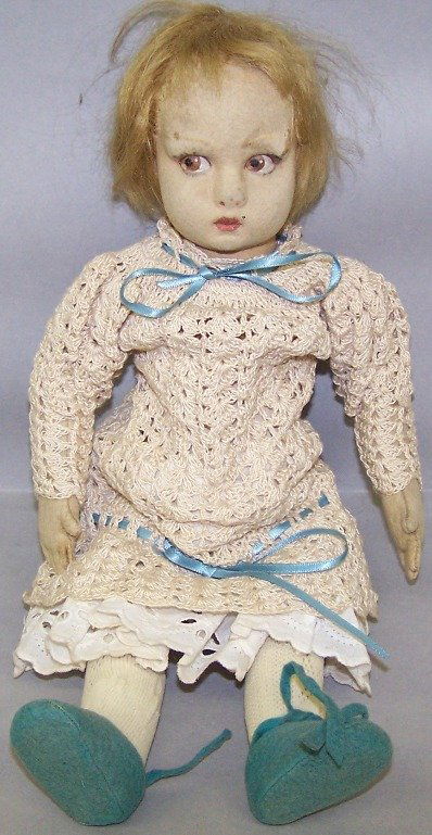 LENCI FELT GIRL DOLL: Having painted eyes, closed mouth, approximate height 13''.