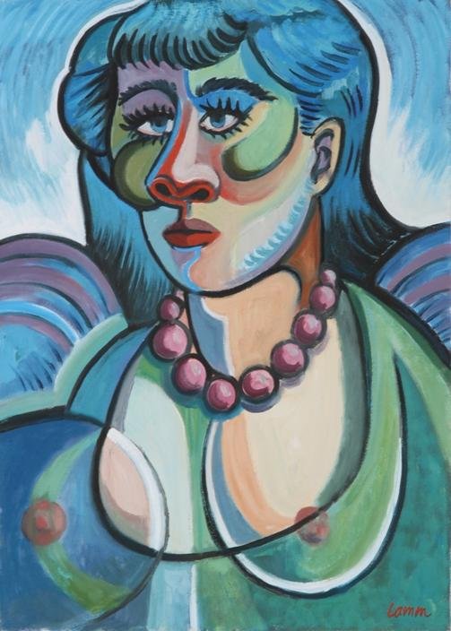 ***LAMM, WILL: (Born 1917 American) Cubist style portrait of woman, unframed oil on canvas, signed lower right, approximate image size 22'' x 16''.