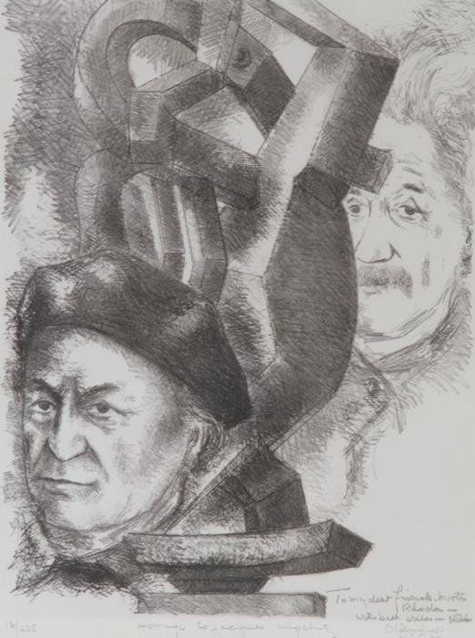 ***GROSS, CHAIM: (1904-1991 American) ''Homage to Jacques Lipchitz'', framed lithograph, signed and dated 1965 lower right with inscription, also signed by Lipchitz in pen below title, approximate work size 23 1/2'' x