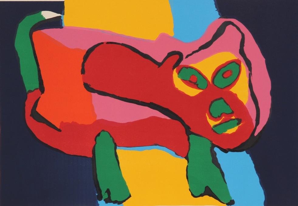 ***APPEL, KAREL: (Born 1921) Abstract animal, unframed and matted color lithograph, signed lower right and numbered 49/100 lower left, approximate image size 23'' x 33'', total sheet size approximately 28 1/4'' x 39 1