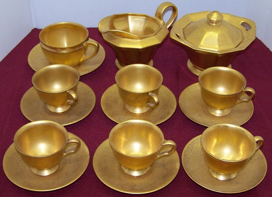 ***16 PIECES OF PICKARD DECORATED PORCELAIN: RS Germany cup and saucer, Bavarian creamer and sugar, etc.