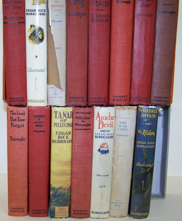 ***BURROUGHS, EDGAR RICE: 15 books, ''The Outlaw of Torn'', ''The Lad and the Lion'' first edition (with dust cover), ''The Monster Men'' (with dust cover), ''The Mad King'', ''The Moon Maid'', ''Cave Girl'', ''The Eternal Lov