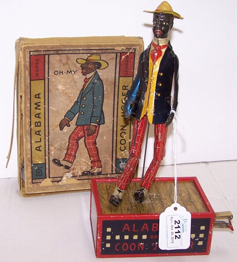 ***TIN WIND UP BLACK AMERICANA TOY: ''Alabama Coon Jigger'', by Marke Lehmann, made in Germany, includes original box.