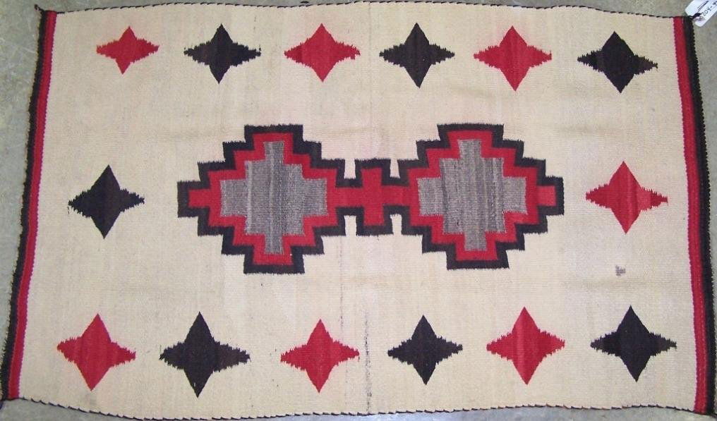 ***NAVAJO WEAVING: Star pictorial, in colors of white, red, brown and gray, approximate size 37" x 61".