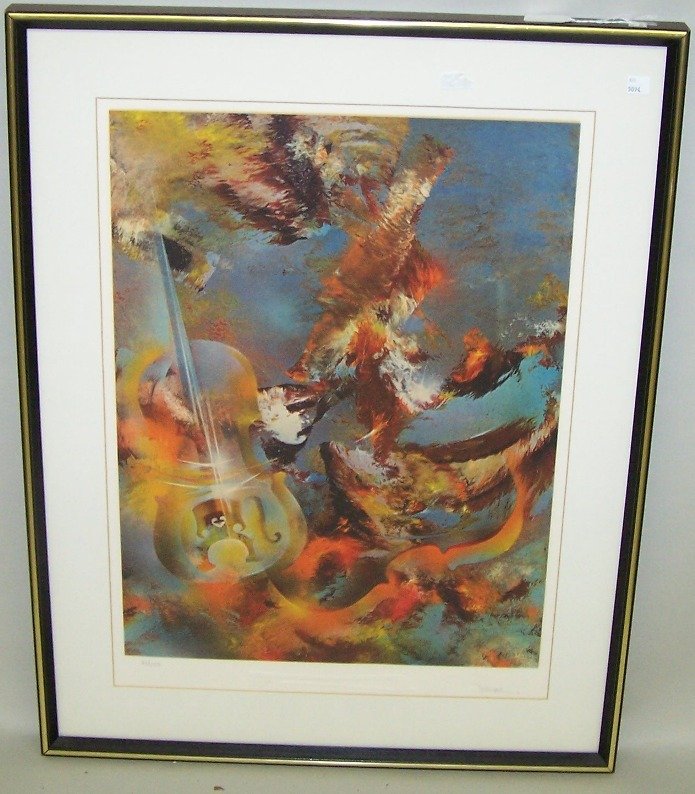 ***NIERMAN, LEONARDO: (Born 1936 Mexican) ''Bach'', framed colored lithograph on arches paper, plate from the artist suite titled ''The Sound of Color'', signed in pencil and numbered from an edition of 250 prints, publish
