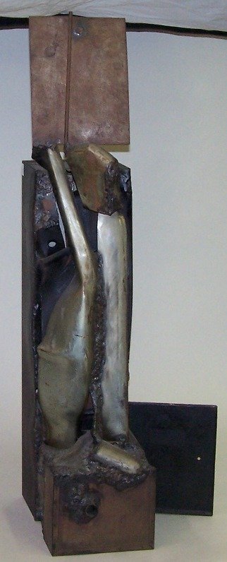 ***BOURAS, HARRY: (Born 1931 American) Untitled mixed metals assemblage sculpture, signature not found, approximate height 36''. PROVENANCE - Comes from the estate of Shirley Litt, Chicago, Illinois.