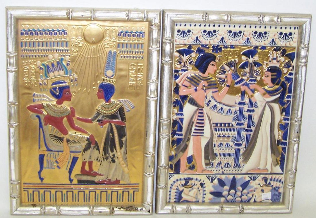 ***TWO BOEHM PORCELAIN PLAQUES: ''Golden Throne Relief'' #13 and ''Ivory Chest Relief'' #174, approximate length 17 1/2''.