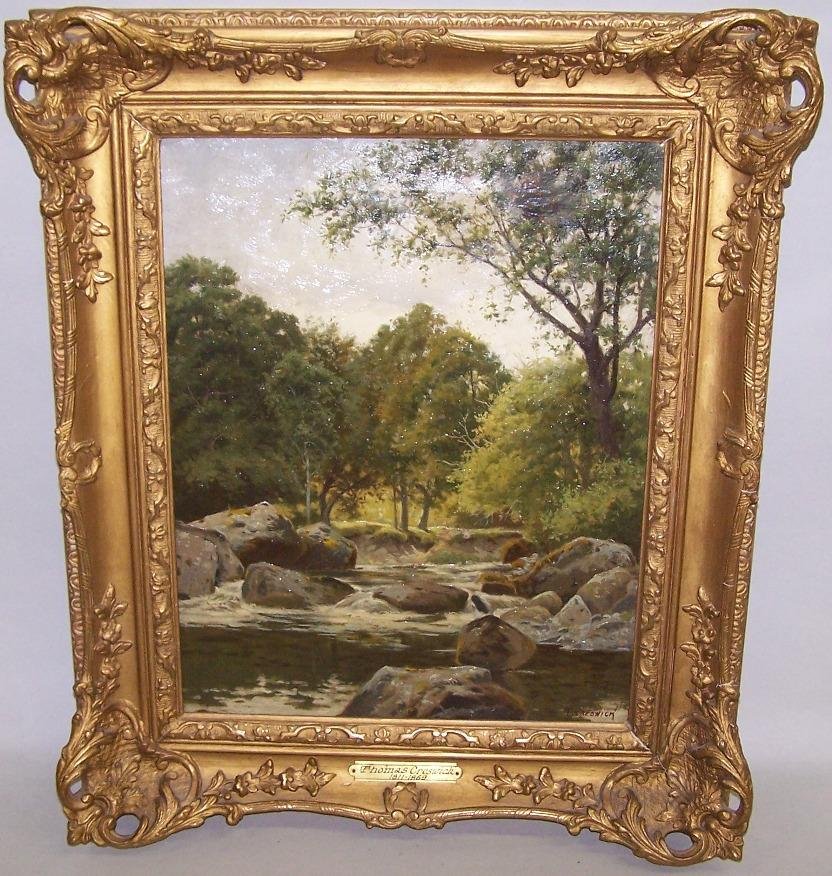 ***CRESWICK, THOMAS: (1811-1870 English) River landscape, framed oil, signed lower right, approximate image size 18'' x 14'', frame size 24'' x 20''.