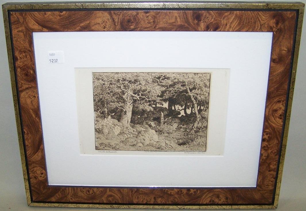 ***AFTER THEODORE ROUSSEAU: (1812-1867 French) ''Chenes de Roche'', framed etching, published by Delaire for the Gazette of Beaux Arts, approximate image size 5'' x 6 5/8'', total paper size 5 1/2'' x 8 3/4'', frame size 13'' x 