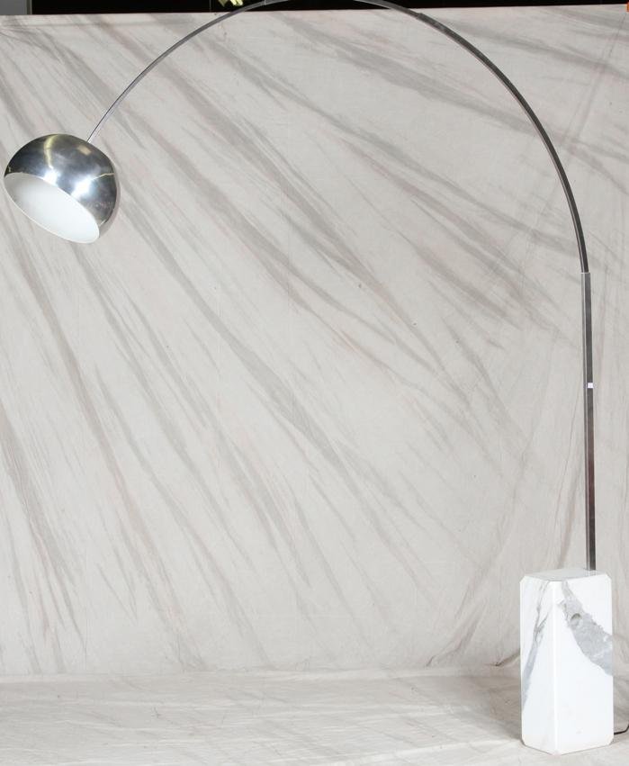 ***ACHILLE AND PIER GIACOMO CASTIGLIONI FLOS ARCO: Having chrome frame with marble base, approximate height 90''.