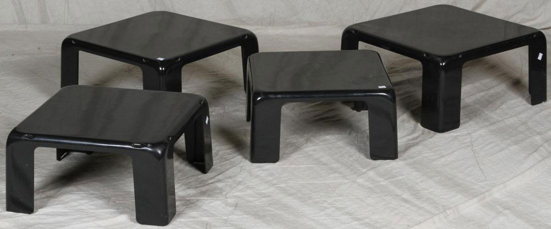 ***SET OF FOUR MARIO BELLINI FIBERLITE STACKING: ***SET OF FOUR MARIO BELLINI FIBERLITE STACKING TABLES| Made by C & B Italia, Milan, approximate height 10", width 19 1/4", depth 19 1/4".