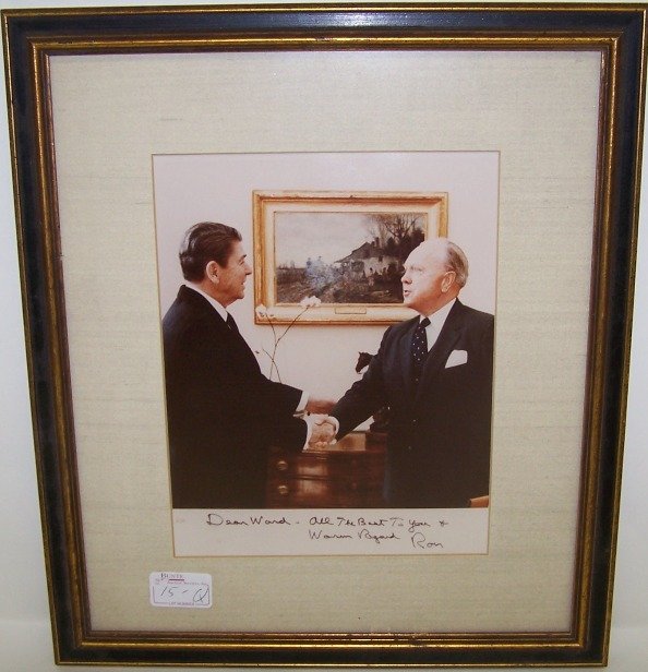 REAGAN, RONALD: Photograph inscribed ''Dear Ward, All the best to you & warm regard, Ron''.