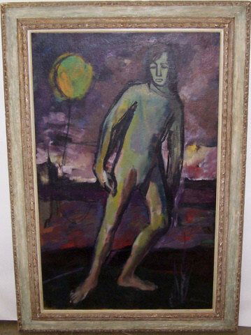 JEROME, PIERRE: (Born 1905 French) "Le Fou Au Ballon", framed oil on canvas, signed lower left, approximate image size 51" x 31 5/8", frame size 61 1/2" x 42".