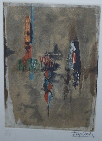*FRIEDLAENDER, JOHNNY: (1912-1992 German) Abstract, framed aquatint etching, signed in pencil and numbered in Roman numerals from an edition of 60 prints lower left,
