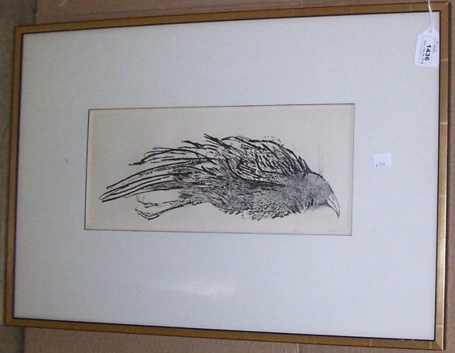 *BASKIN, LEONARD: (1922-2000 American) Dead bird, framed etching, signed in pencil lower margin and numbered from a total edition of 50 prints,