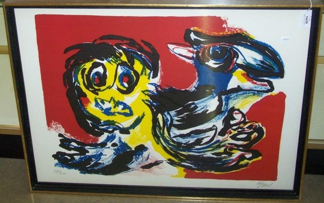 *APPEL, KAREL: (1921-2006 Dutch) "Weld Heads Everywhere", abstract forms, colored lithograph on Arches watermarked paper, signed in pencil lower right margin and numbered 178/200 in pencil lower left margin,