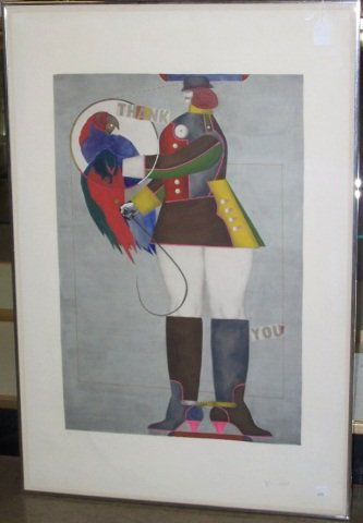 *LINDNER, RICHARD: (1901-1978 American) Untitled work, framed colored lithograph, signed in pencil lower right corner and numbered 3/10 in pencil lower left margin,