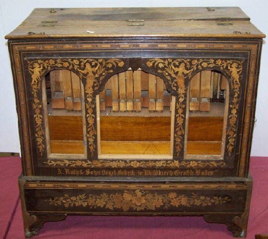 *GERMAN ORGAN GRINDER: Front panel decorated with flora and beauties, approximate height 23".