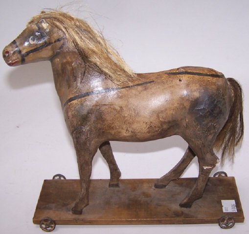 *PAPIER MACHE & WOOD HORSE PULL TOY