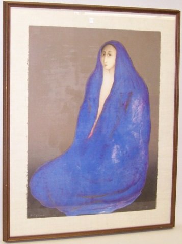 *GORMAN, R.C.: (Born 1932 American) Portrait of a seated Native American woman, framed lithograph on paper, signed in pencil lower left and numbered from an edition of 100 prints lower right corner, approximate imag