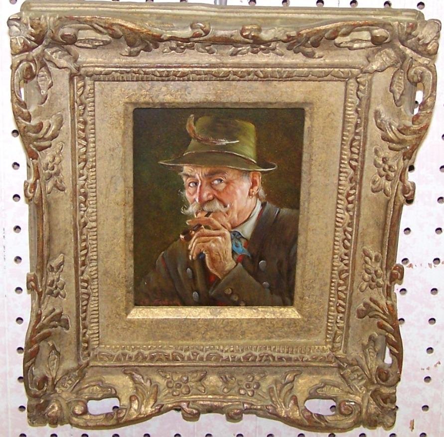 * Barttenbach, Hans: (Born 1908 German) Portrait of a man with pipe, framed oil on board, signed lower left, approximate image size 7" x 5", frame size 12 1/2" x 10 1/2".