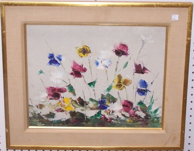 *MOSCA, IVAN: (20th C. European) Still life with flowers, framed oil on canvas, signed lower left, approximate image size 14" x 17 1/2", frame size 20" x 24".
