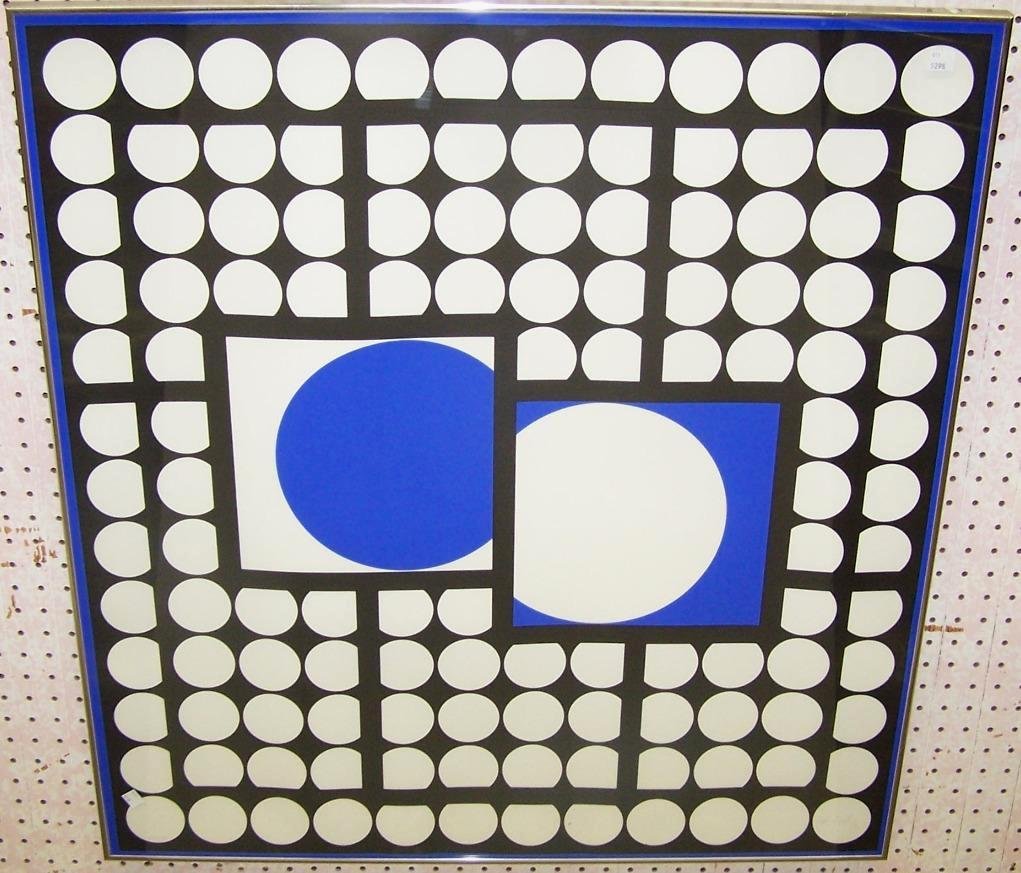 * Vasarely, Victor: (1908-1997 Hungarian/French) Three dimensional abstract, framed serigraph on paper, signed in pencil and numbered from an edition of 575 prints lower left, approximate image size 33 1/2" x 31", frame 