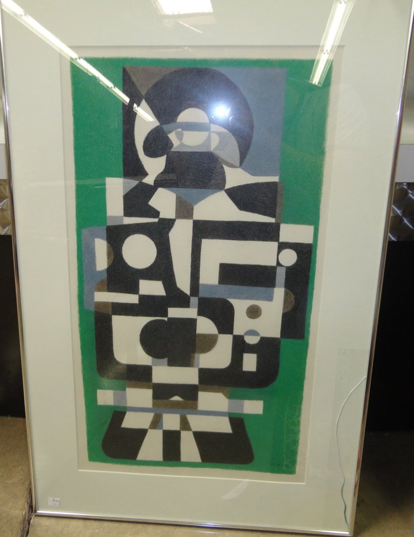 *HOFF, MARGO: (Born 1912 American) Abstract, framed crayon and pencil, signed lower right, approximate image size 27" x 14 1/2", frame size 36" x 23".