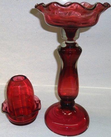 *2 PIECES OF VICTORIAN CRANBERRY GLASS: Fairy lamp and a footed bowl, approximate heigh 4 1/2" and 11 1/2".