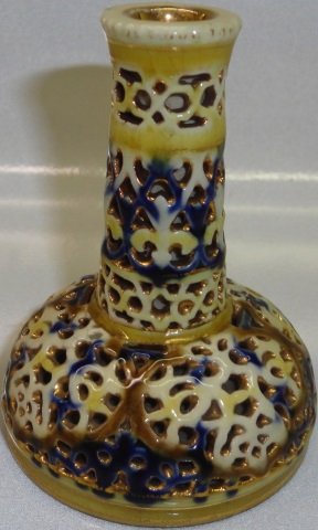 *ZSOLNAY RETICULATED PORCELAIN BUD VASE: Approximate height 3 1/4".