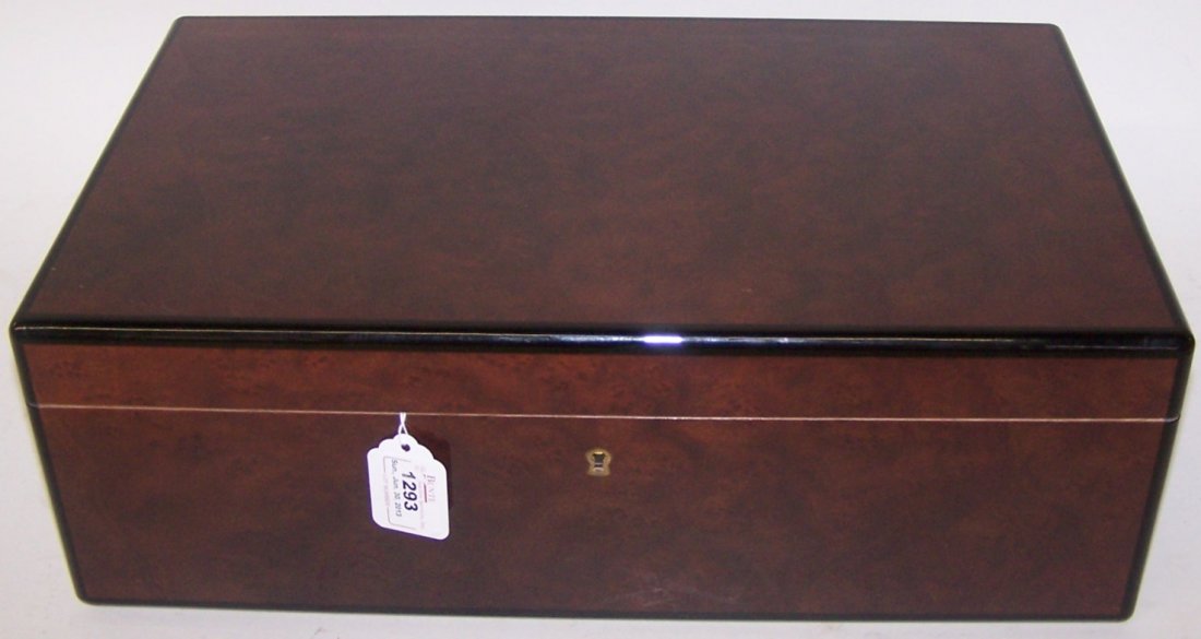 WALNUT HUMIDOR: Having hinged top opening to fitted interior, signed "Daniel Marshall 1996", approximate height 5 1/2", length 17 1/2".