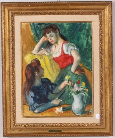 *PHILIPP, ROBERT: (1895-1981 American) Interior scene with women, framed oil on canvas, signed lower right, approximate image size 16" x 12", frame size 23" x 19".