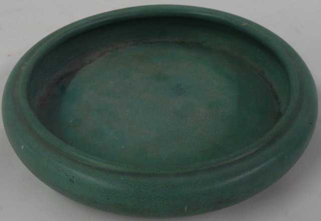 *2 PIECES OF ART POTTERY: Teco shallow bowl, approximate diameter 10 3/4" and a Rookwood vase #955, dated 1926 and having pink ground, approximate height 2 3/4", diameter 4 3/4".