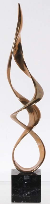 *BENNETT, TOM: Brass sculpture on marble base "Crescendo", signed, dated "87 and numbered 45/150, approximate height 19 3/4".